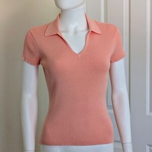 Bass Peachy Cotton Sweater Cap Sleeve Coral V-neck Collar SzM EUC